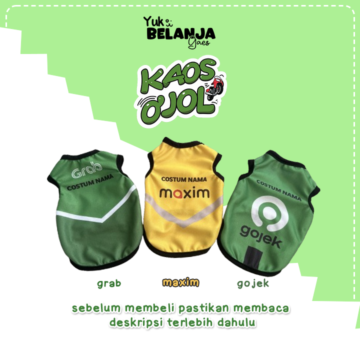 [𝗕𝗜𝗦𝗔 𝗖𝗢𝗦𝗧𝗨𝗠 𝗡𝗔𝗠𝗔] Baju Kucing Bahan Poliester Kaos Ojol / Baju Kucing Nyaman Terlaris!
