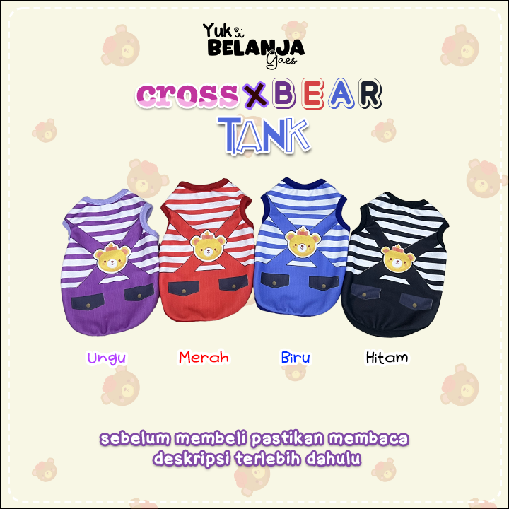 Baju Kucing Bahan Poliester Cross Bear Tank Series / Baju Kucing Nyaman Terlaris!