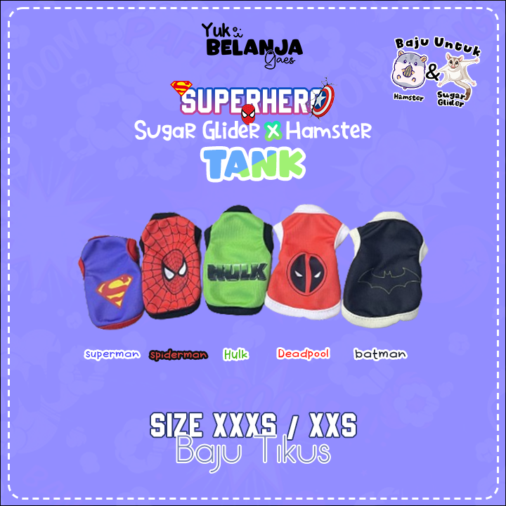 Baju Sugar Glider / Hamster Superhero Tank / bahan nyaman size XXS & XXXS!