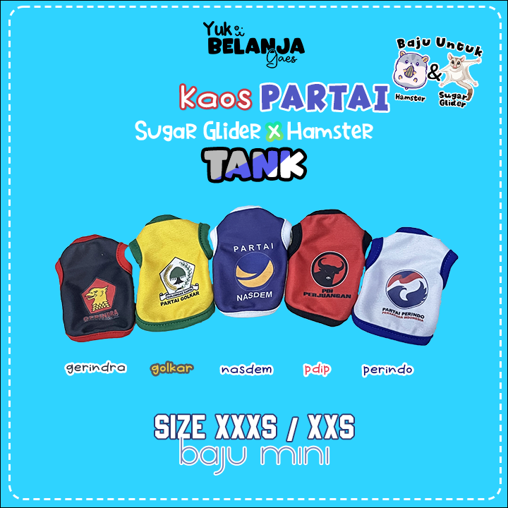 Baju Sugar Glider / Hamster Kaos Partai Tank / bahan nyaman size XXS & XXXS!