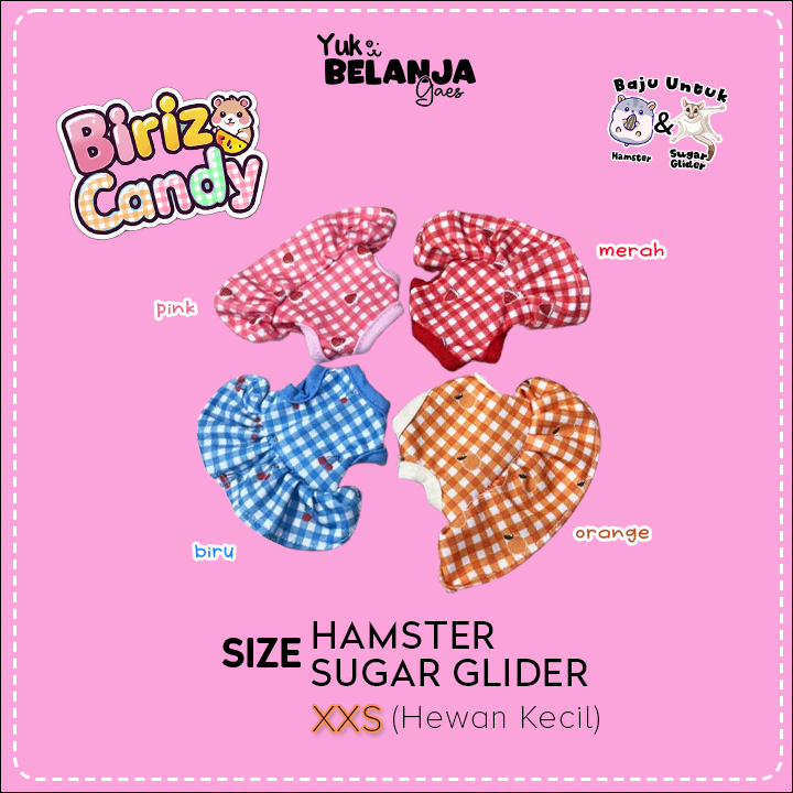 Baju Sugar Glider / Hamster Dress Birizy Candy untuk Hewan Kecil size XXS!