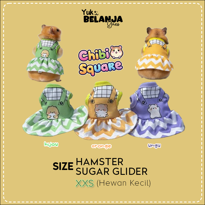 Baju Sugar Glider / Hamster Dress Chibi Square Untuk Hewan Kecil size XXS!