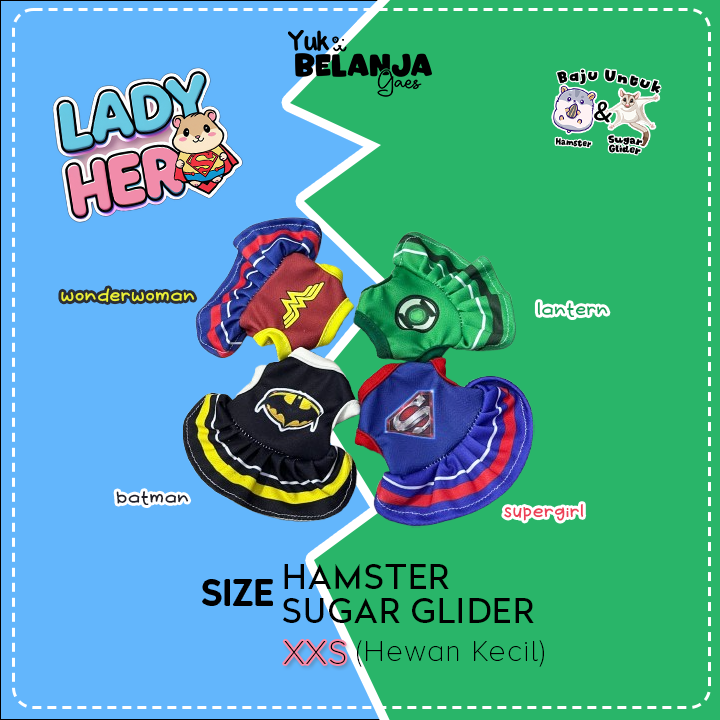 Baju Sugar Glider / Hamster Dress Lady Superhero untuk Hewan Kecil size XXS!