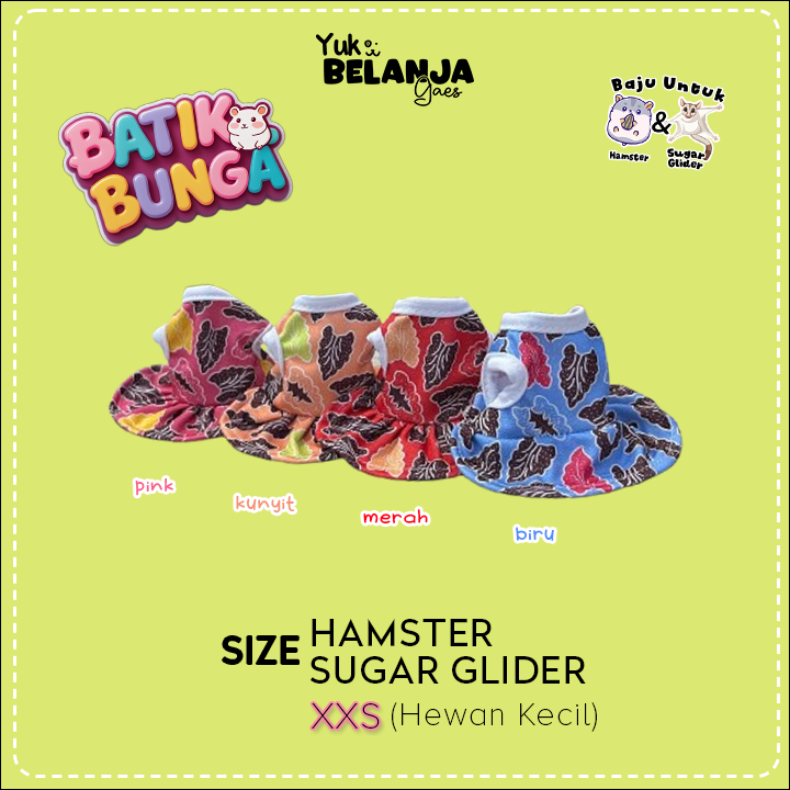 Baju Sugar Glider / Hamster Dress Batik Bunga untuk Hewan Kecil size XXS!