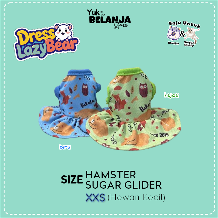 Baju Sugar Glider / Hamster Dress Lazy Bear untuk Hewan Kecil size XXS!