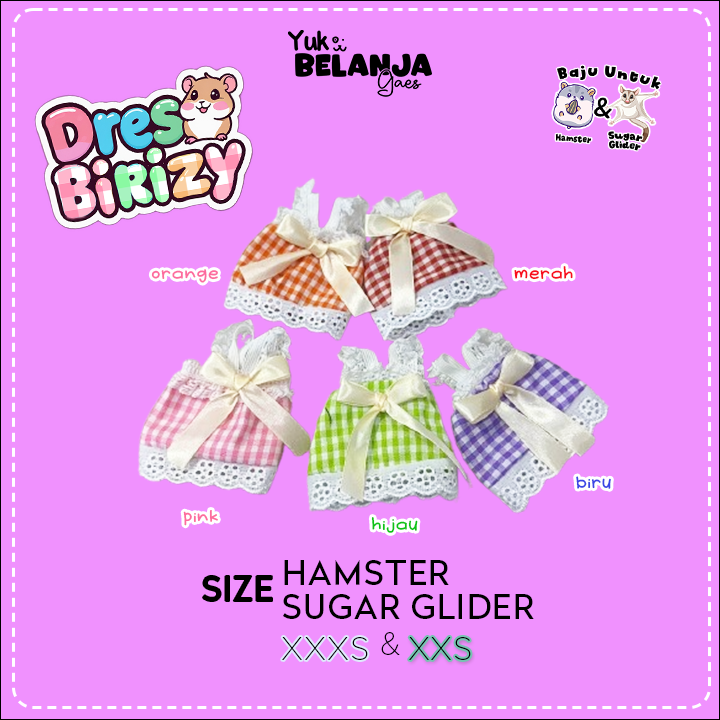 Baju Sugar Glider / Hamster Dress Birizy untuk Hewan Kecil size XXS!