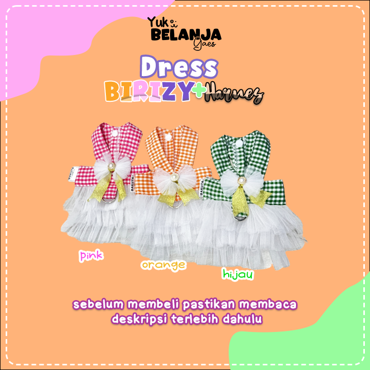Baju Kucing Bahan Katun Dress Birizy Harnes (Tali Harnes) / Baju Kucing Lucu Nyaman Terlaris!