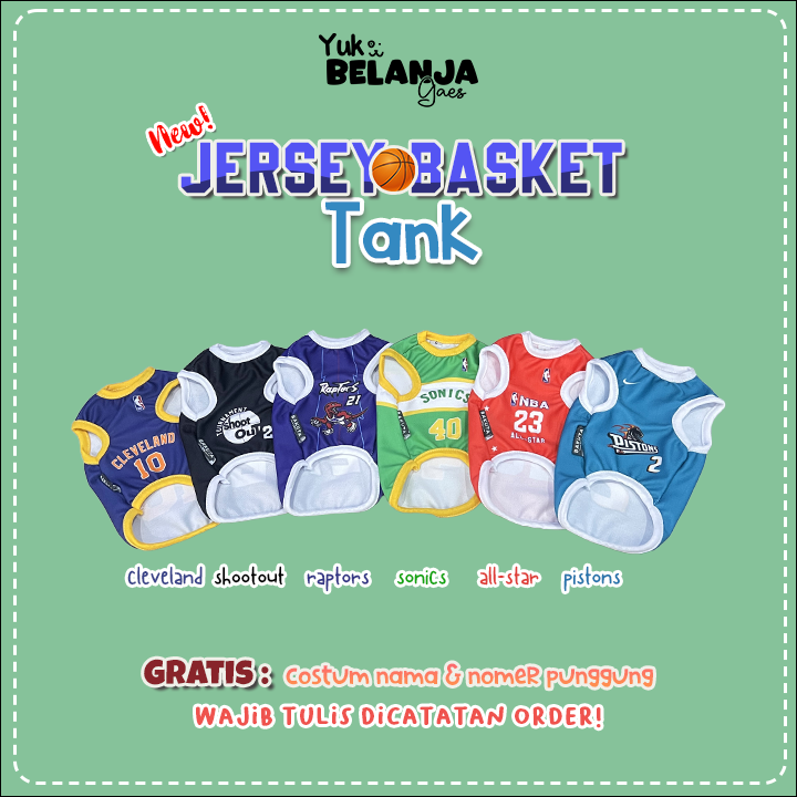 [𝗕𝗜𝗦𝗔 𝗖𝗢𝗦𝗧𝗨𝗠 𝗡𝗔𝗠𝗔] Baju Kucing Bahan Poliester New Jersey Basket Tank Series / Baju Kucing Lucu Nyaman Terlaris!
