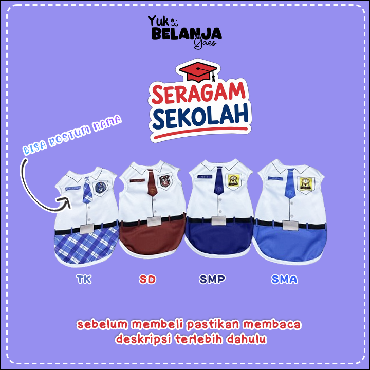 [𝗕𝗜𝗦𝗔 𝗖𝗢𝗦𝗧𝗨𝗠 𝗡𝗔𝗠𝗔] Baju Kucing Kaos Seragam Sekolah Tank / Baju Kucing Lucu Nyaman Terlaris!
